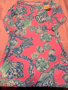 Lilly Pulitzer Sophie Dress L Barefoot Princess Pink Seashells UPF 50+ NWT